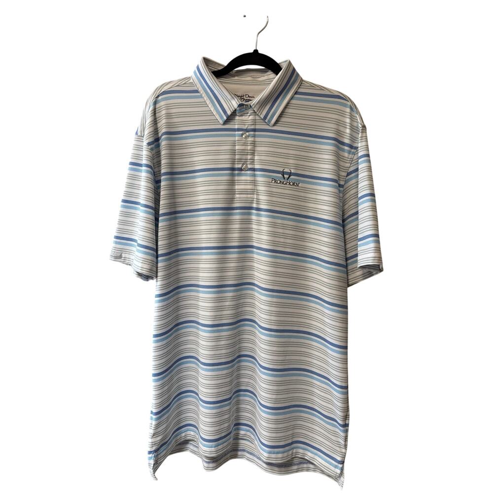 Straight Down Men's XL White and Blue Striped Pronghorn Golf Club Polo Shirt